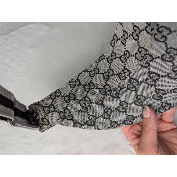 Gucci Sun Visor GG Logo Plate Hat Light Gray Black&Gray Strap Designer One Size - Picture 6 of 11
